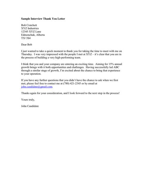 Sample Interview Thank You Letter in Word and Pdf formats