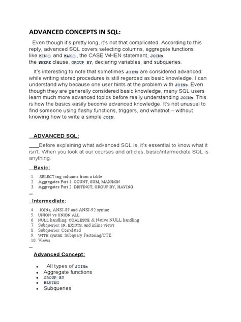 Image result for Advanced SQL Concepts