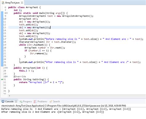 Toradh íomhá ar ArrayList Java Remove