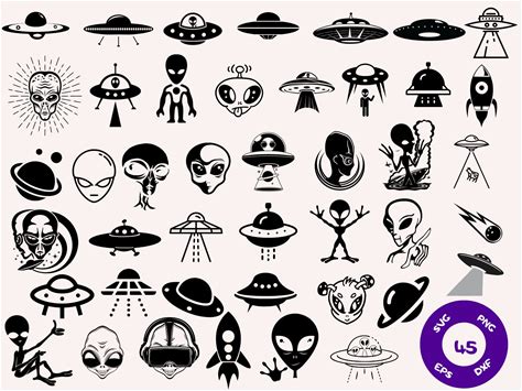 Alien SVG Bundle, Ufo Svg, Aliens Dxf, Aliens Vector, Ufo Cut Files, Alien Ship Svg, Ufo Clipart, Alien Silhouette, Alien Cut Files