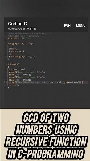 GCD of Two Numbers Using Resursive Function in C-Programming #gcd #recursive #coding