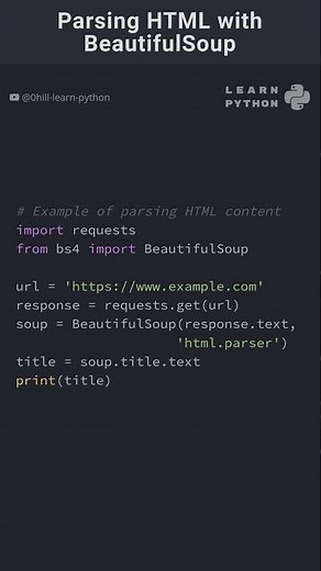 Parsing HTML in Python with BeautifulSoup #pythonlearning #programming #coding #pythoncoding #python