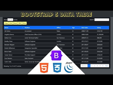 Bootstrap v5 Data Table. Export Table Data in Excel, PDF, CSV, Print and Copy.
