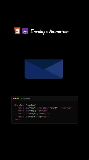 thinkncodeit on Instagram: "🔥 Envelope Animation using HTML CSS 🌐 Check bio for source code 🔴 Follow ‎@thinkncodeit for more web development tips and tutorials! 📲💡 ⚠️ Don't forget to Like ❤️ Share 📨 Follow ✅ and Comment | Stay tuned 🔔 for latest updates 🚀💯 [Frontend Development, HTML CSS JavaScript, CSS Animation, Web Dev, web developer, frontend developer] #frontendprojects #html #html5 #htmlcss #htmlcoding #css #css3 #cssprojects #csstricks #javascript #javascripts #javascriptdevelope