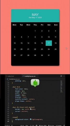 📅 Month Calendar UI using HTML, CSS & JS #webdevelopment #coding #htmlcssjavascript #shorts