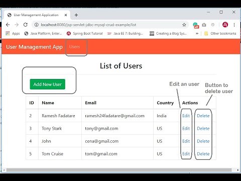 JSP Servlet JDBC MySQL CRUD Example Tutorial | Java Guides