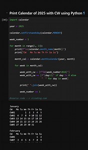 Print Calendar of 2025 with CW using Python | Python Coding