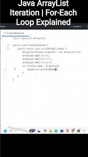 Java ArrayList Iteration | For-Each Loop Explained#javaprogramming #learnwithrehan #foreachloop