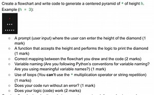 Create a flowchart and write code to generate a centered pyrami... | Filo