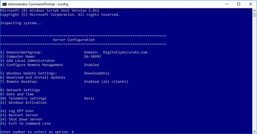 Windows Server Windows Update using CLI (Command Prompt) and "sconfig"