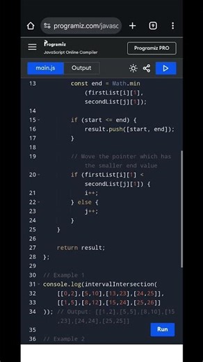 Interval List Intersection in JavaScript | LeetCode | Two Pointers Approach