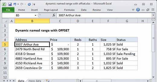 Dynamic named range with OFFSET