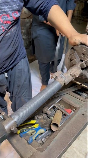 Crafting a Long Iron Spring on the Lathe | Simple DIY Spring Making Tutorial #youtubeshorts #shorts