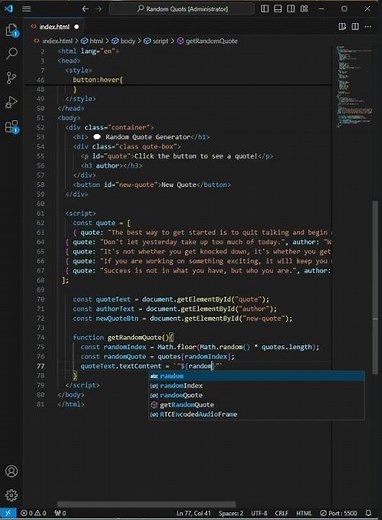 Mini JavaScript Project: Random Quotes Generator in Seconds! #coding #python #programming