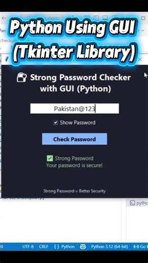 Check password Strength In Python #Python #PythonGUI #PasswordChecker #GUI #Tkinte #coding #library