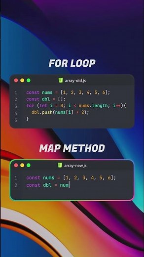 JS Arrays: For Loop vs Map for doubling elements, see the cleaner way! ✨ #JavaScript #Coding #DevTip