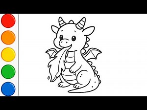 Baby Dragon Drawing and Coloring | How to draw Easy + Cute Dragon for Kids