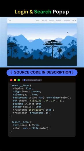 Login & Search Popup – Modern Header UI in HTML/CSS! #coding #programming #loginform #search #popup