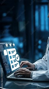 A doctor uses an advanced laptop with futuristic technology enhancing medical insights, medical doctor reviews digital health innovation