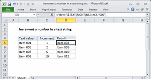 Increment a number in a text string