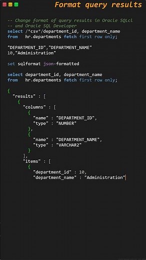 Get query results as CSV or JSON in Oracle SQL Developer & SQLcl #sqltips