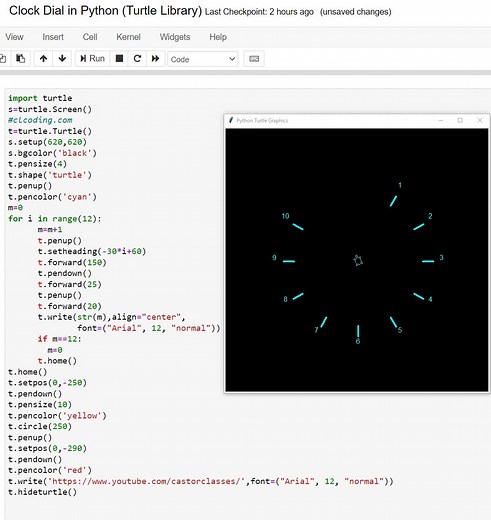 Clock Dial in Python Turtle Library | Python Coding