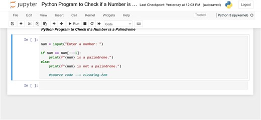 Day 2 : Python Program to check if a Number is a Palindrome | Python Coding