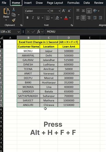 Excel Font Change in 1 Second 😱 | Alt + H + F + F Shortcut