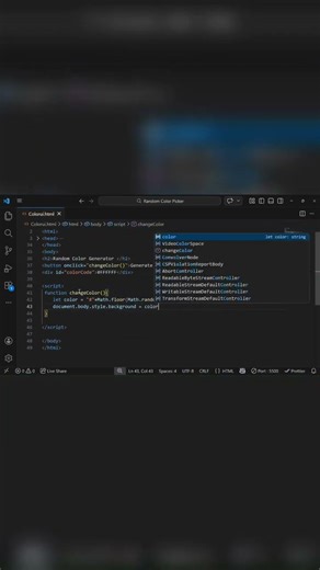 JavaScript la random color generate panna theriyuma? 🎨 #coding #javascript #shorts