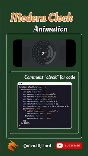 Modern Clock Animation Using HTML CSS & JavaScript | Digital UI Clock Design Tutorial