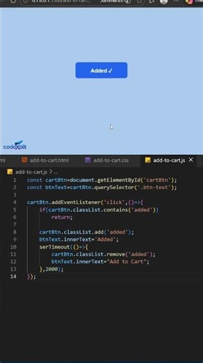 Add to cart button with onclick function using HTML,CSS, and Javascript #shorts #viral #coding