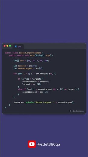 Find Second Largest Number in Java | QA Automation Interview Question #java #softwaretesting
