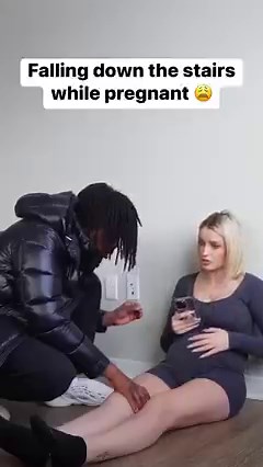 Falling down the stairs while pregnant 😩 #reels #pregnancy #prank #boyfriend #reaction #viral | Tricia & Kam
