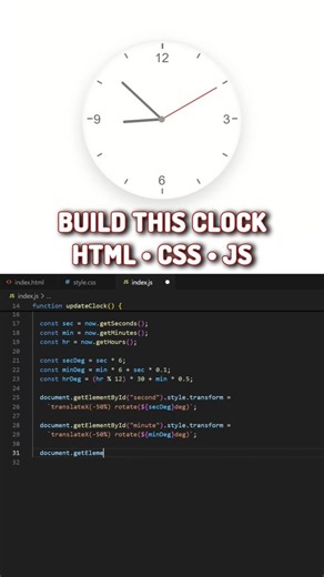 Build a Real Analog Clock with HTML CSS & JavaScript ⏰