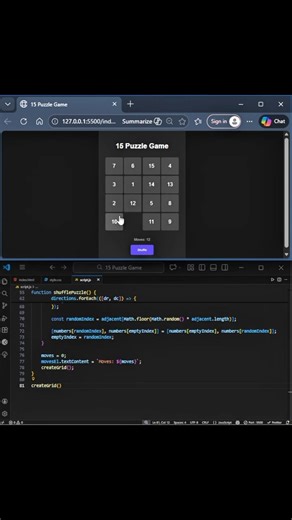 15 Puzzle Game using HTML CSS and JavaScript. #coding #webdesign #animation #webanimation #code