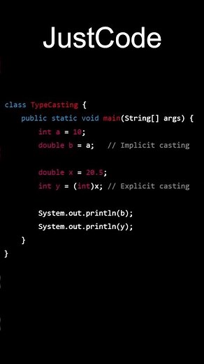 Code:-11 How to Use Type Casting in Java: A Quick Guide(Example) | Java Series | JustCode |#coding