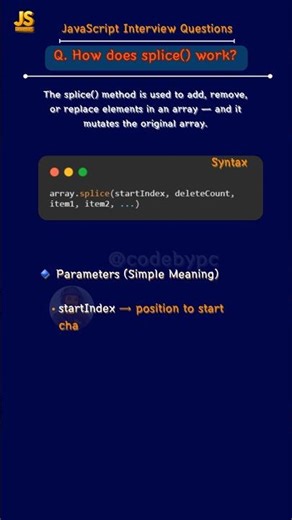 JavaScript splice() Explained in 30 Seconds | Array Interview Trick #coding #javascript #shorts