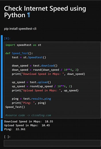 Check Internet Speed using Python | Python Coding