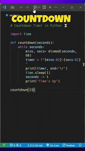 🔥 Python Countdown Timer in 15 Seconds! ⏳ #python #shorts #coding #programming #programminglanguage
