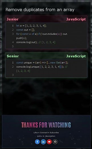 Remove Duplicates in JavaScript | Junior vs Senior (Loop vs Set)