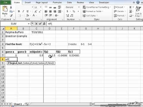 Bisection Example/Excel