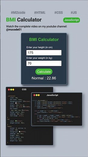 Make BMI Calculator Using HTML CSS JavaScript #css #html #javascript #coding #shorts #webdesign