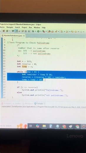 Java Program to Check given number is Palindrome or not