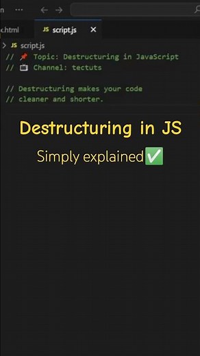 Destructuring in JavaScript Explained in 60 Seconds 🚀#javascript #destructuring #webdevelopment