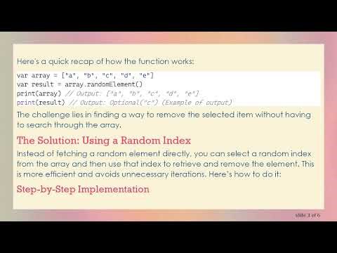 How to Get a Random Element from an Array and Remove It in Swift